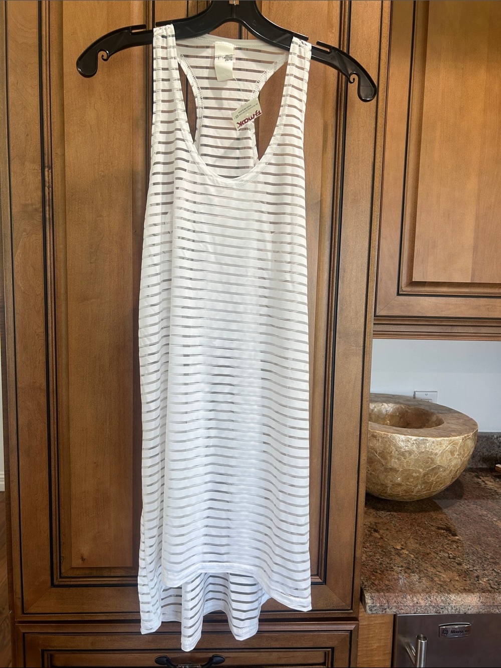 White Striped Swim Coverup Tank Dress